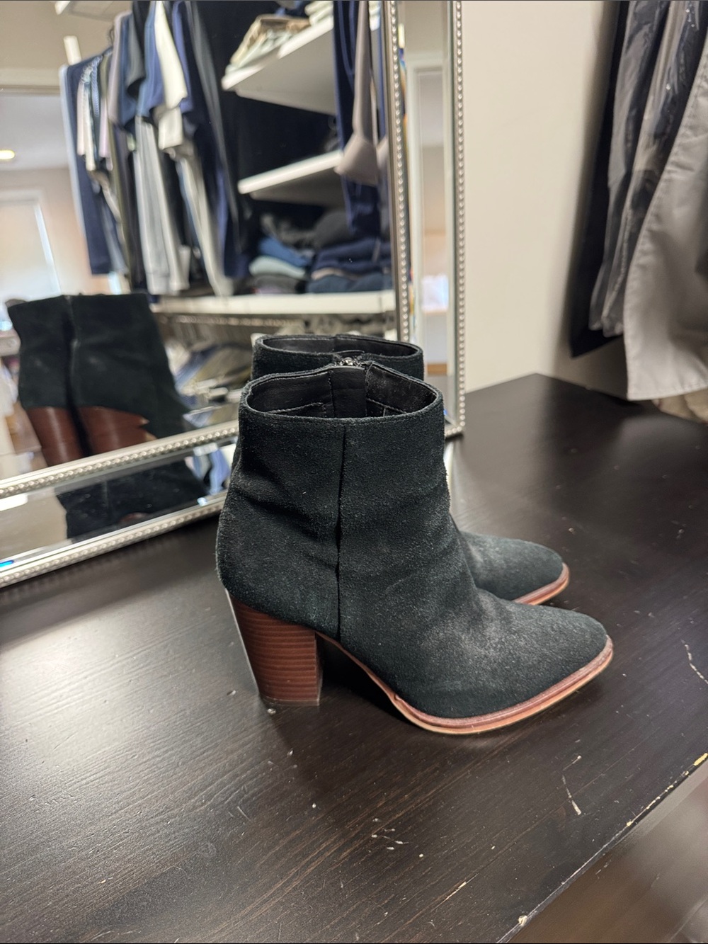 Sam Edelman Black Suede Ankle Booties with Stacked Heel
